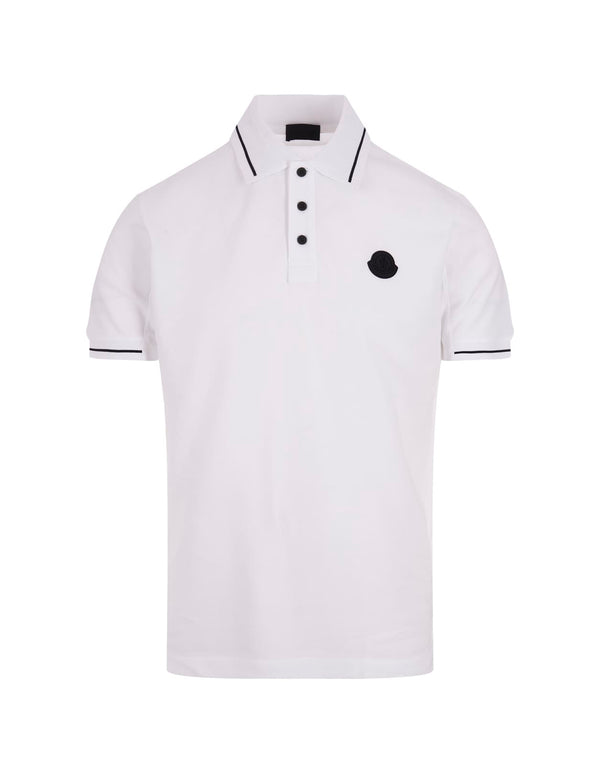 Moncler White Short-sleeved Polo With Embroidered Logo - Men