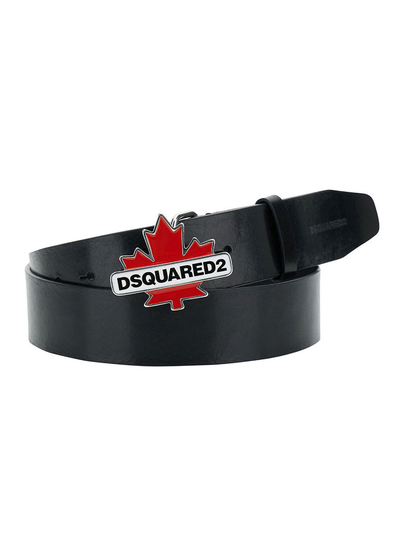 Dsquared2 Black Belt With Maple Leaf Buckle In Leather Man - Men