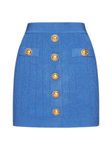 Balmain Blue Knit Short Skirt With Gold Buttons - Women