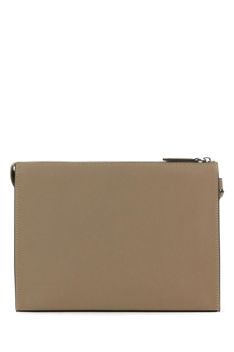 Fendi Dove Grey Leather Clutch - Men