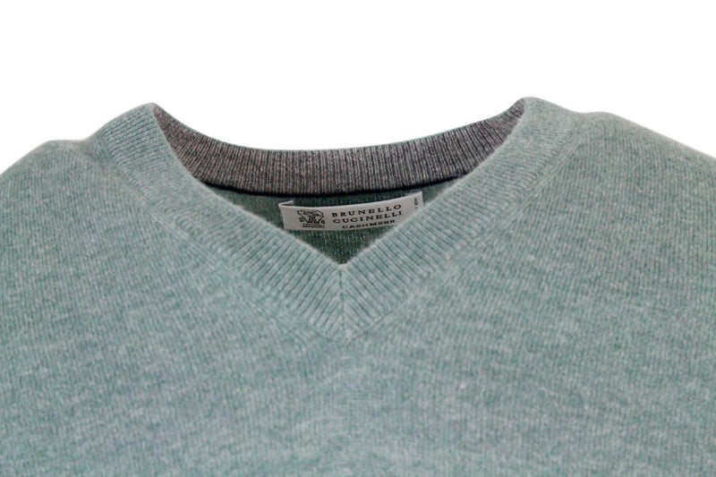 Brunello Cucinelli 100% Cashmere V-neck Sweater With Contrasting Profile - Men - Piano Luigi
