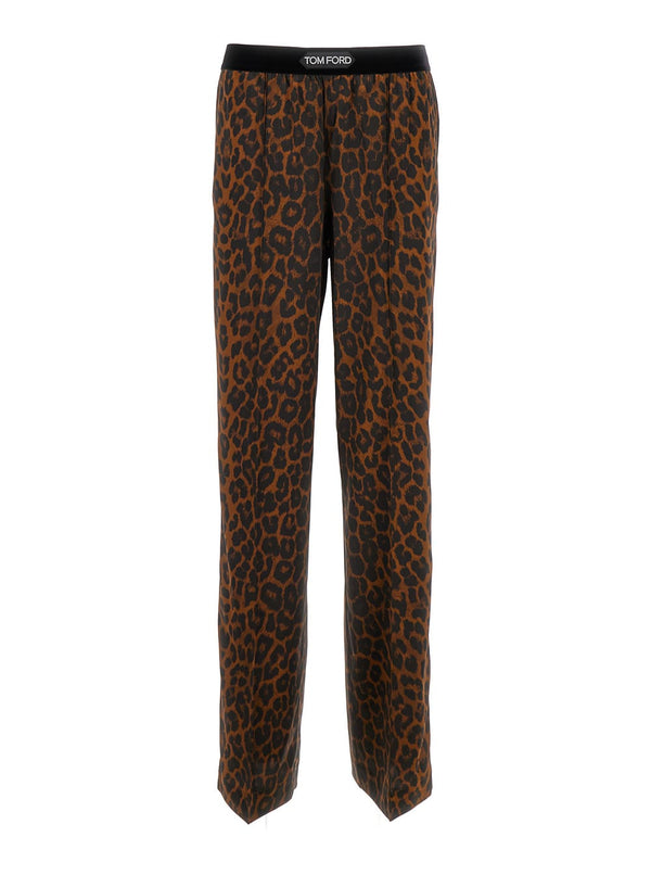 Tom Ford Reflected Leopard Print On Stretch Silk Satin Pj Pants - Women