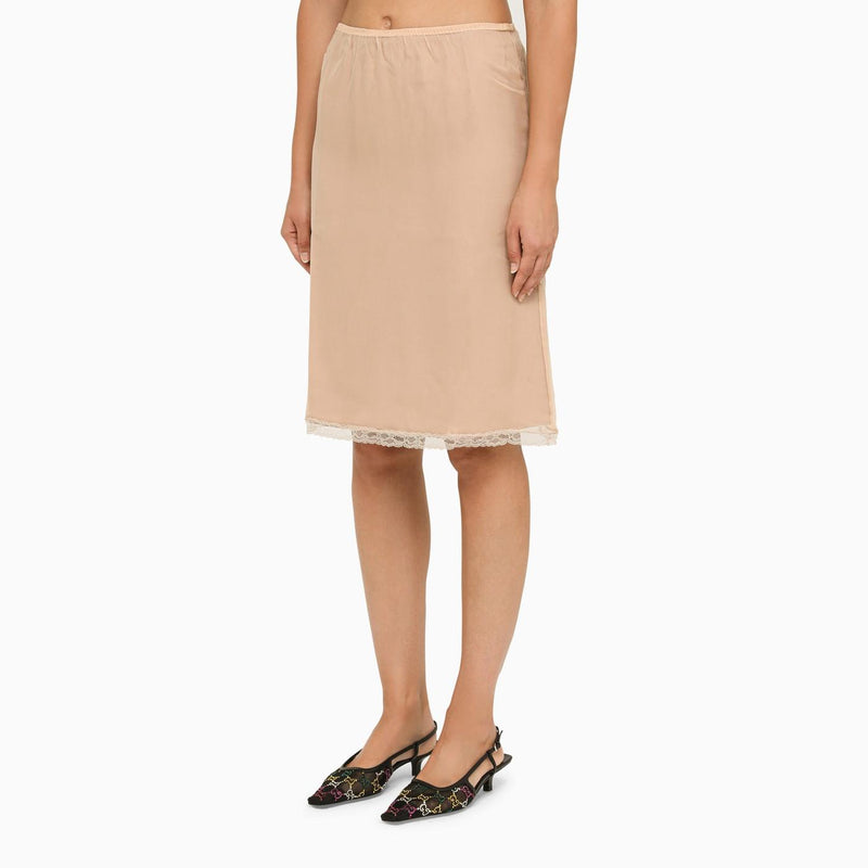 Gucci Nude Acetate Skirt With Lace - Women