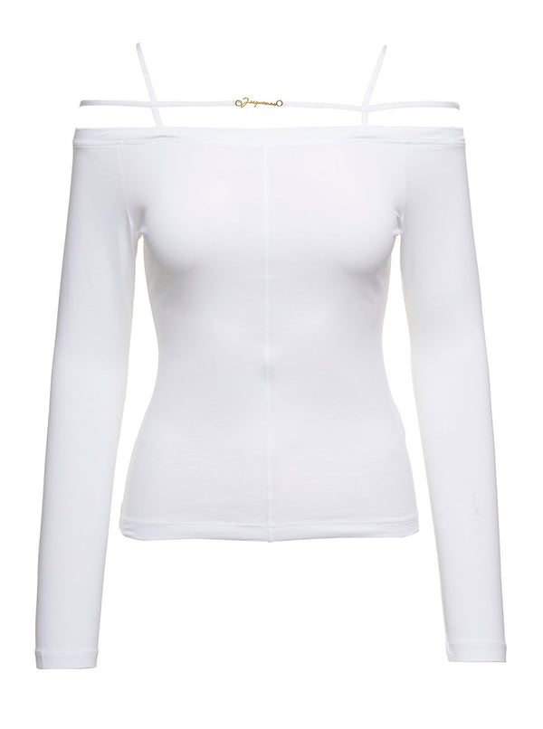 Jacquemus sierra White Long-sleeve Top With Logo Detail In Jersey Woman - Women