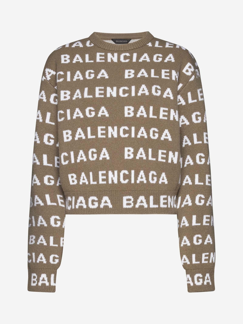 Balenciaga Logo Wool Cropped Sweater - Women