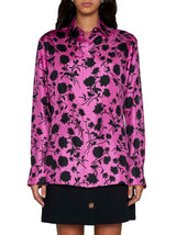 Versace Informal Shirt Floral Silhouette Print Twill Silk Fabric 50% - Women