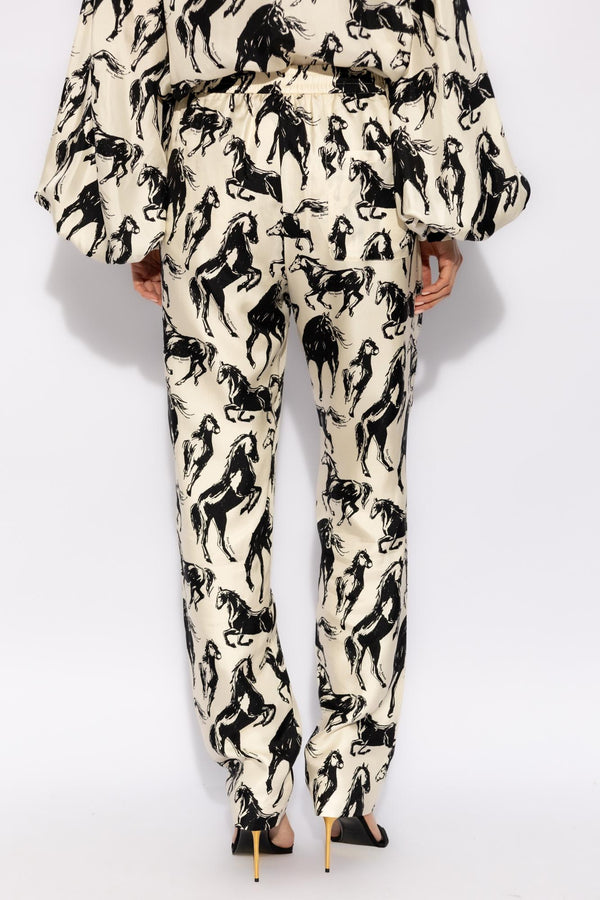 Balmain Silk Trousers With Horse Motif - Women