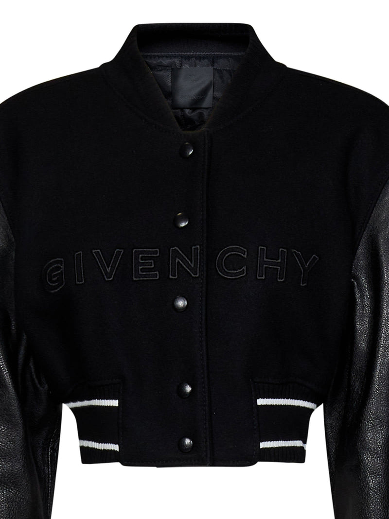 Black Givenchy 4g Short Bomber In Wool And Leather - Women