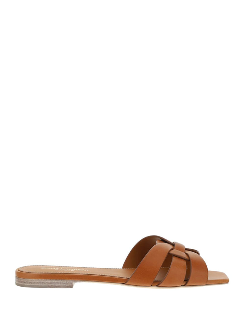 Saint Laurent Amber Leather Tribute Slippers - Women