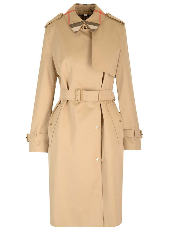 Burberry Honey Trench Coat With Check Collar - Women