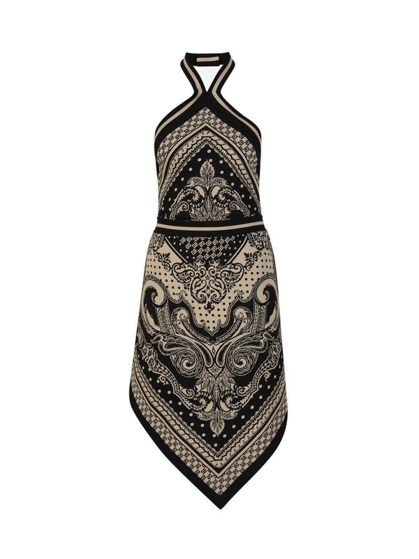 Balmain Backless Knit Paisley Monogram Dress - Women