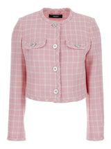 Versace Pink Checked Tweed Jacket With Medusa Head Buttons In Wool Blend Woman - Women