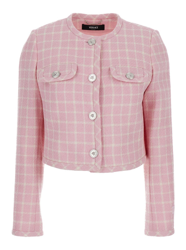 Versace Pink Checked Tweed Jacket With Medusa Head Buttons In Wool Blend Woman - Women