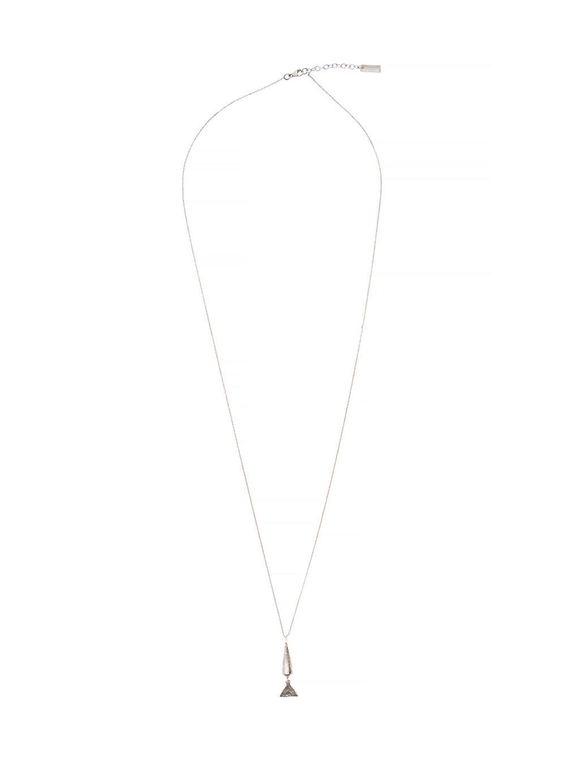 Saint Laurent Long Silver-colored Chain Necklace With Conical And Triangular Charm In Brass Man - Men