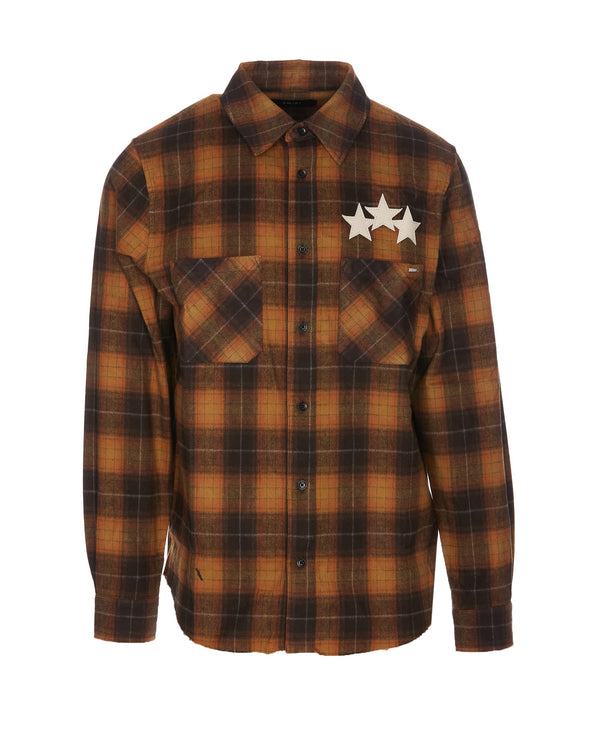 AMIRI Star Leather And Flannel Shirt - Men