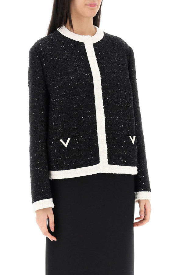 Valentino Logo Plaque Crewneck Tweed Jacket - Women