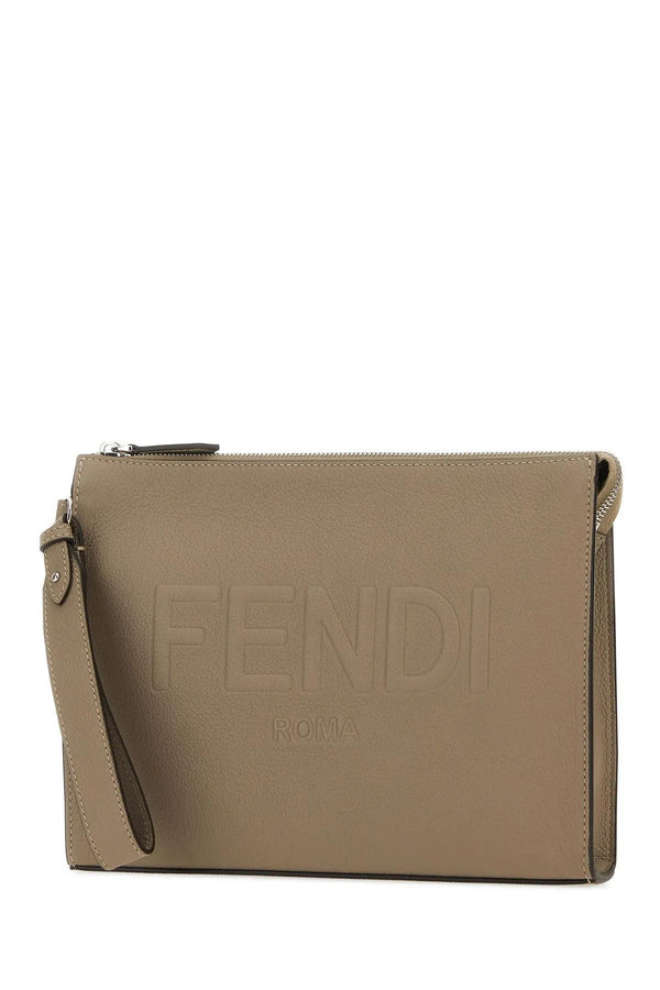 Fendi Dove Grey Leather Clutch - Men