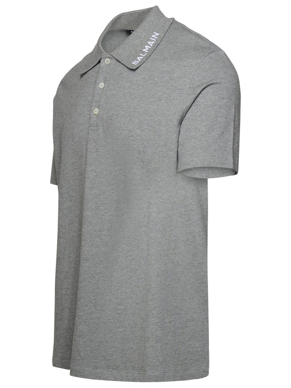Balmain Grey Cotton Polo Shirt - Men