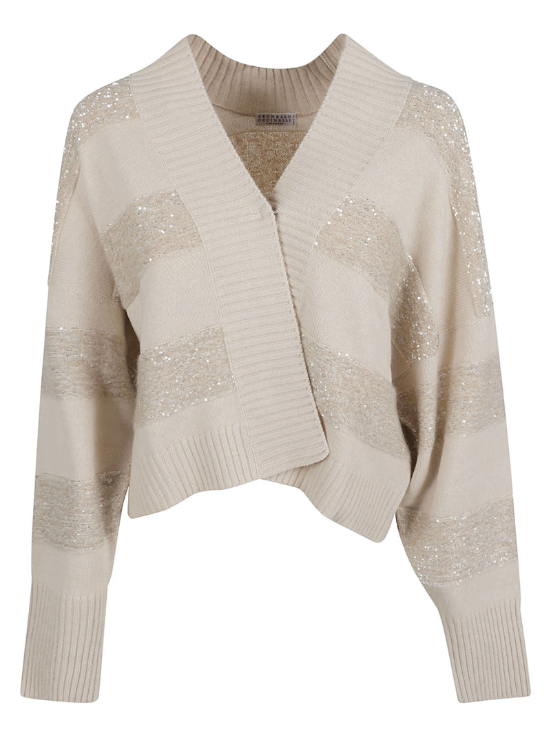 Brunello Cucinelli Stripe Embellished Rib Trim Cardigan - Women