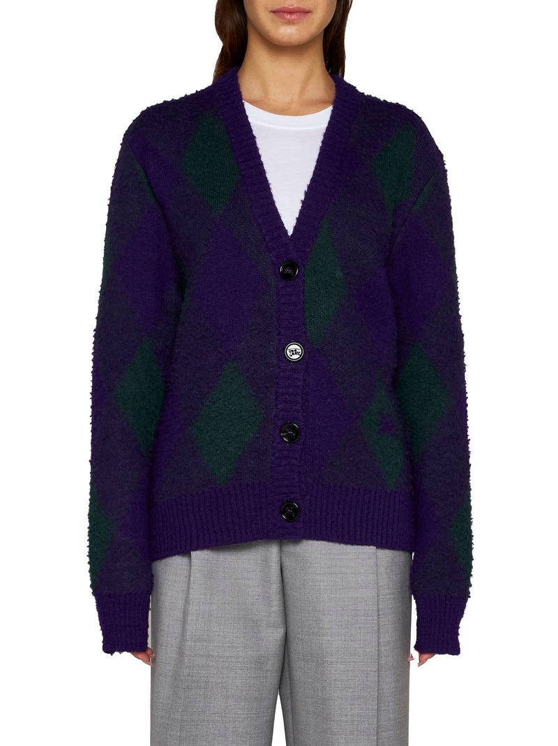 Burberry Purple Cardigan With Argyle Motif In Wool Woman - Women