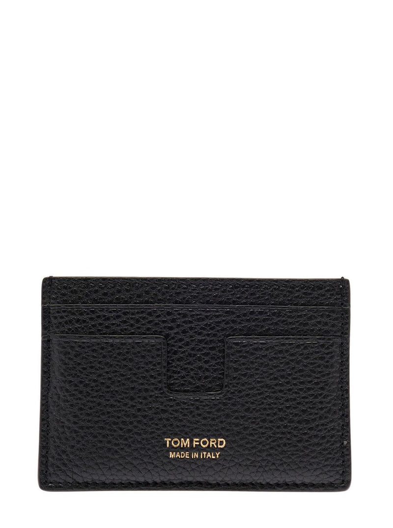 Tom Ford Black T Line Card-holder With Gold-colored Embossed Logo In Grainy Leather Man - Men - Piano Luigi