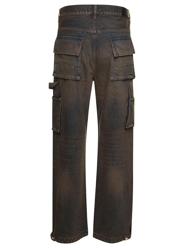 AMIRI Brown Five-pocket Jeans With Faded Effect And Rips Details In Cotton Denim Man - Men - Piano Luigi