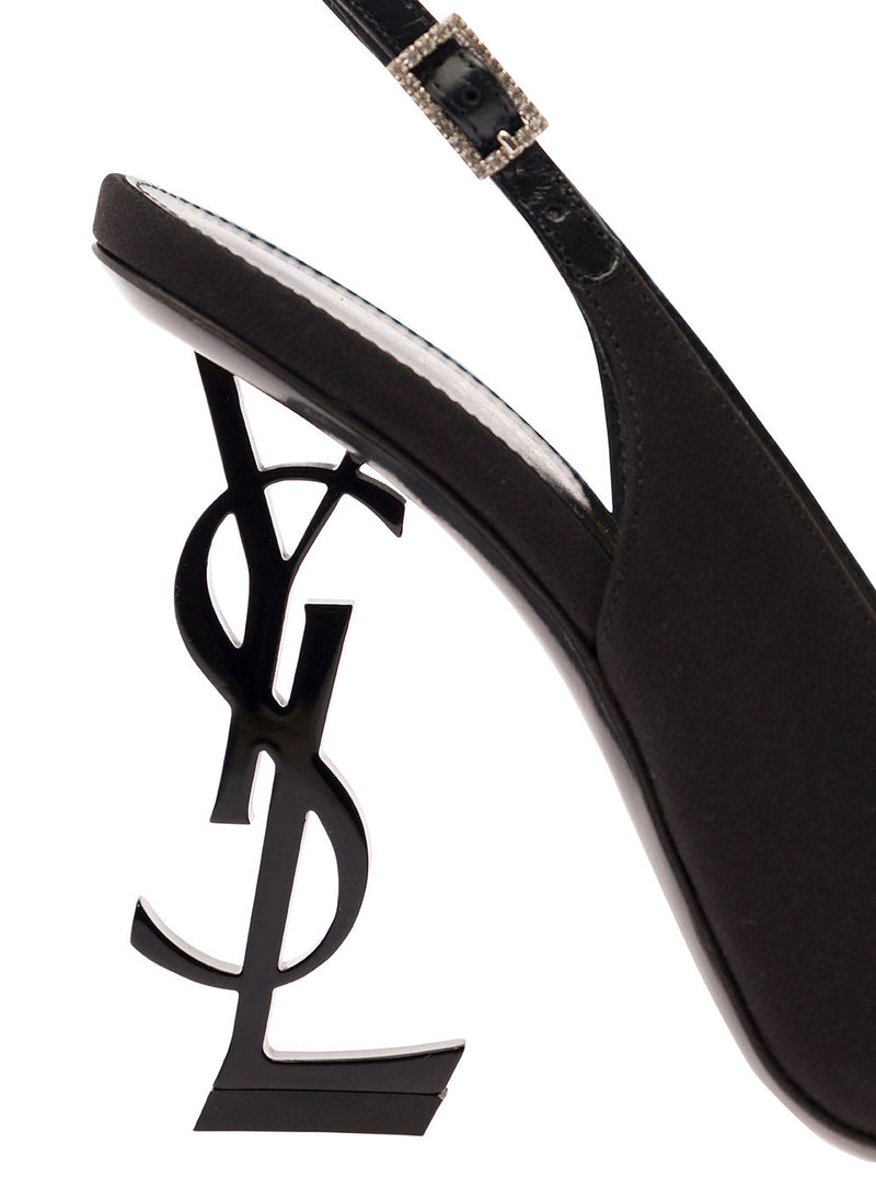 Saint Laurent opyum Black Slingback Pumps With Cassandre Heel In Suede Woman - Women