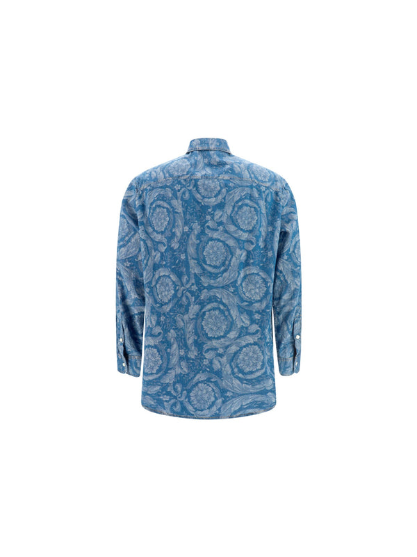 Versace Light Blue Cotton Denim Shirt - Men