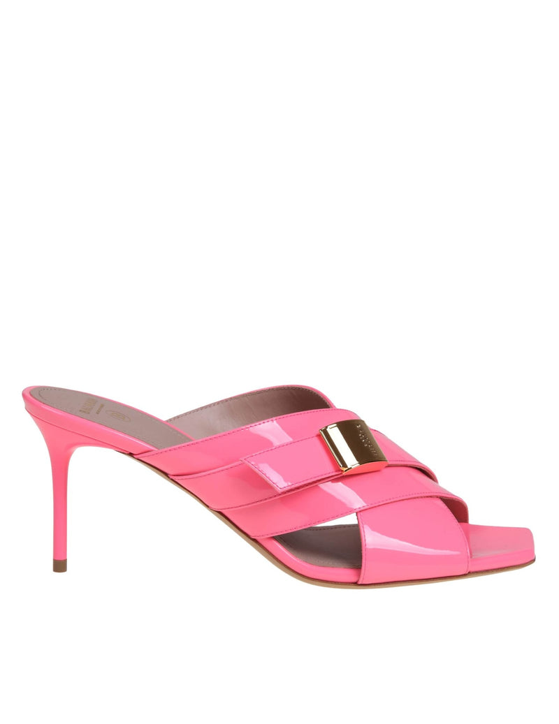 Balmain Uma Mule In Bubblegum Color Painted Leather - Women