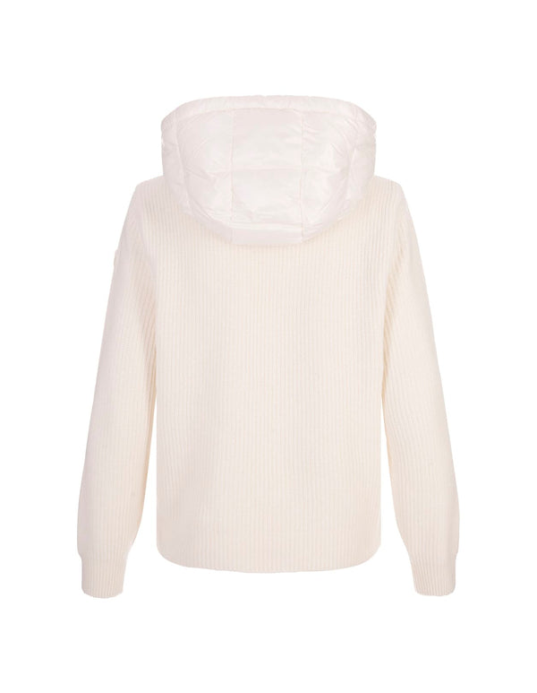 Moncler White Tricot Cardigan With Zip And Hood - Women