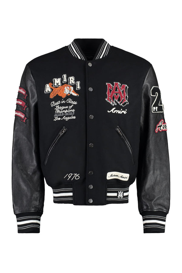 AMIRI Wool Bomber Jacket With Patches And Leather Sleeves - Men