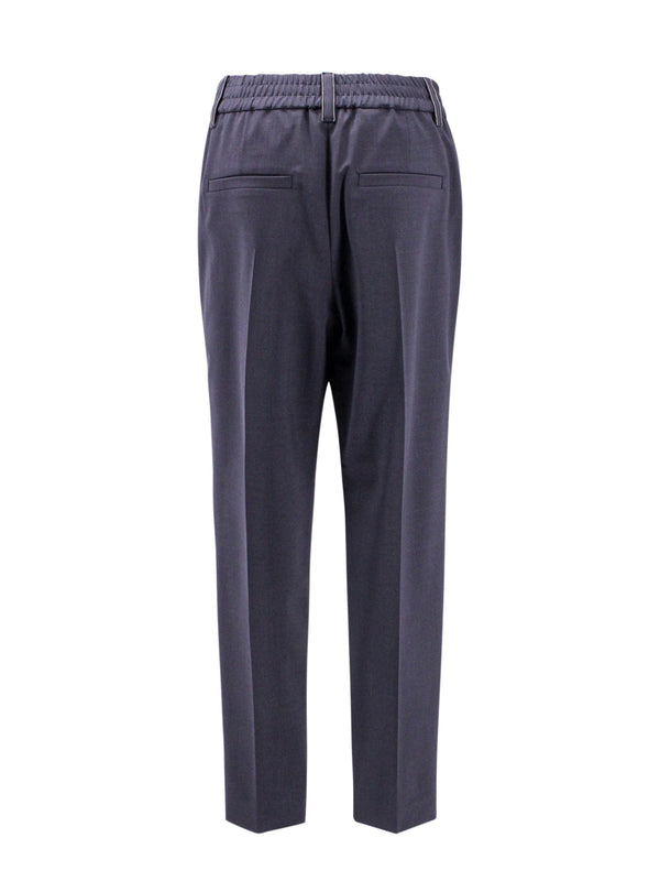 Brunello Cucinelli Trousers Made Of Fine Fresh Stretch Wool With Elastic Waistband And Side Welt Pockets - Women