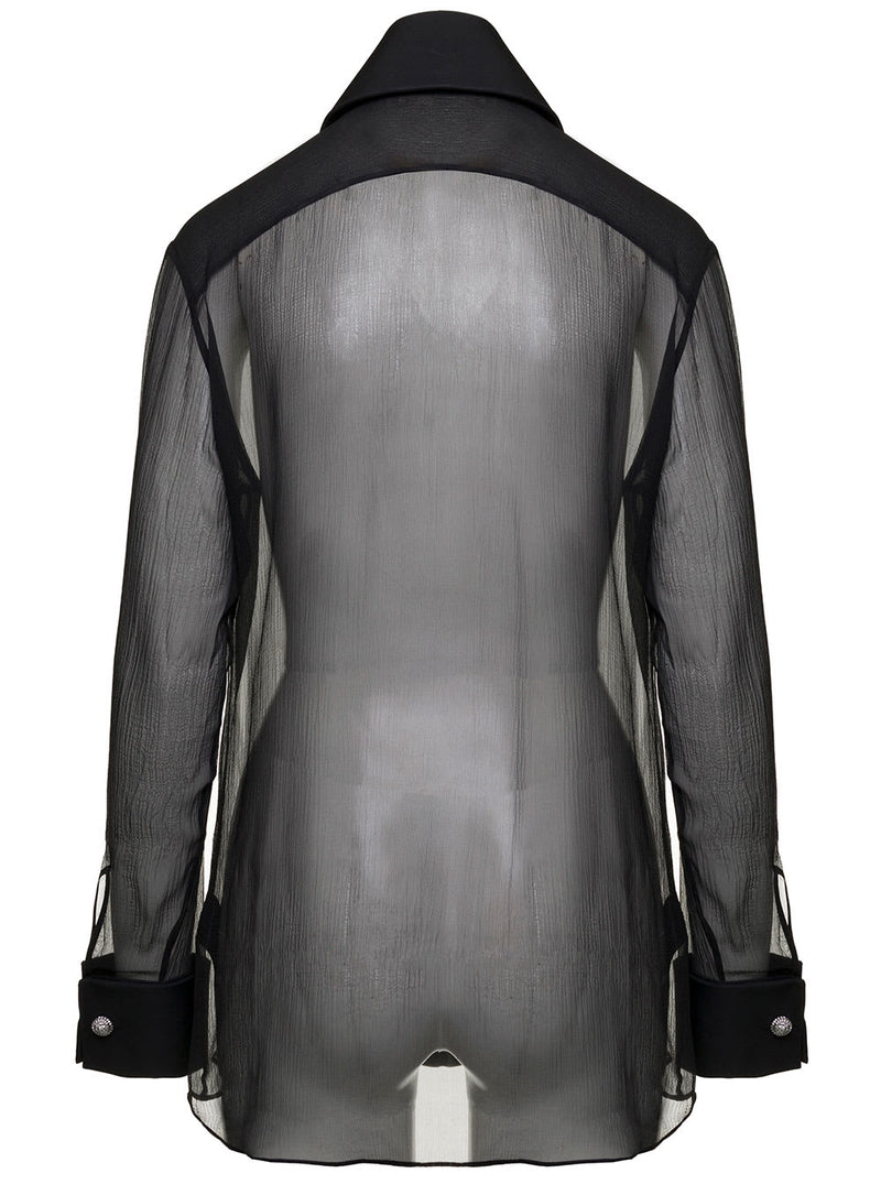 Balmain Black Shirt With Oversized Pointed Collar In Silk Woman - Women