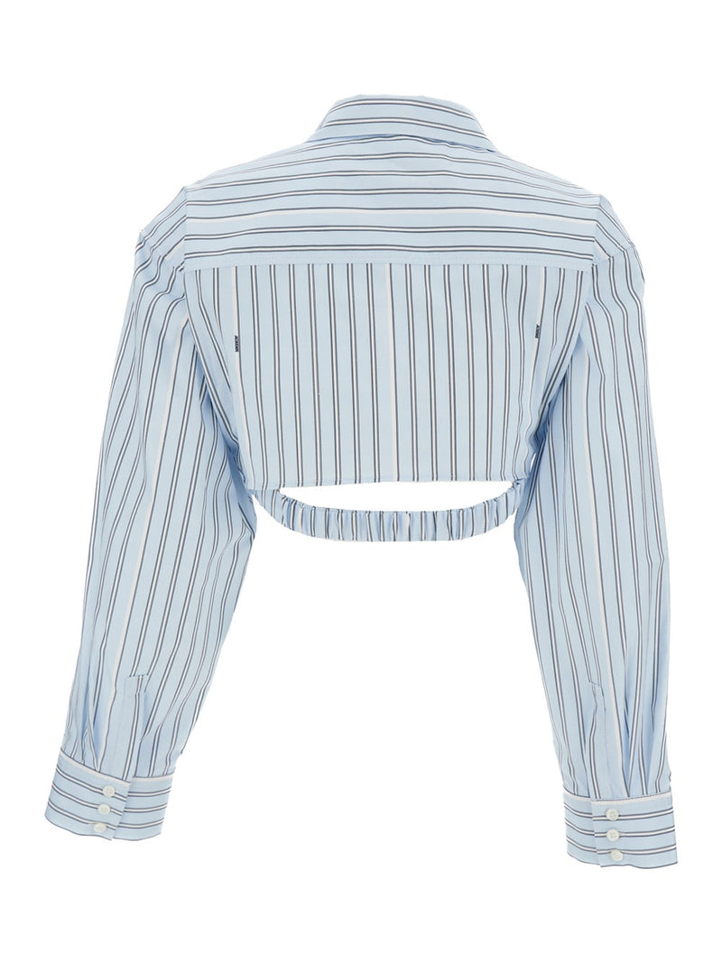 Jacquemus la Chemise Bahia Lighrt Blue Cropped Striped Shirt In Cotton Woman - Women