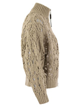 Brunello Cucinelli Soft Feather Cotton Lace Stitch Cardigan With Precious Zipper Pull - Women