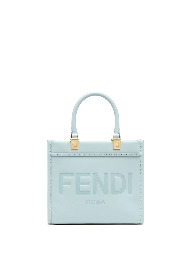 Fendi Sunshine Small Shopper In Light Blue Leather - Women
