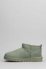 UGG Classic Ultra Mini Low Heels Ankle Boots In Green Suede - Women