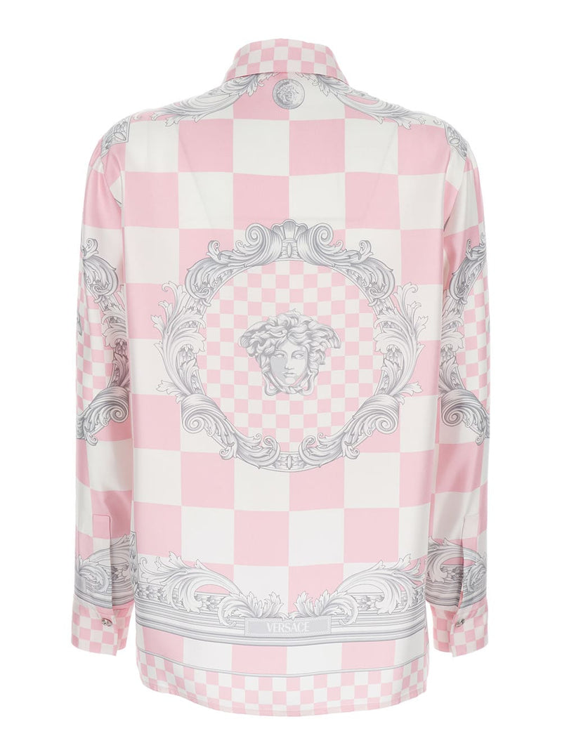 Versace Pink Shirt With Baroque Print In Satin Woman - Women