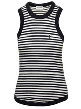 Saint Laurent Striped Cassandre Tank Top With Embroidered Logo In Black And White Cotton Woman - Women