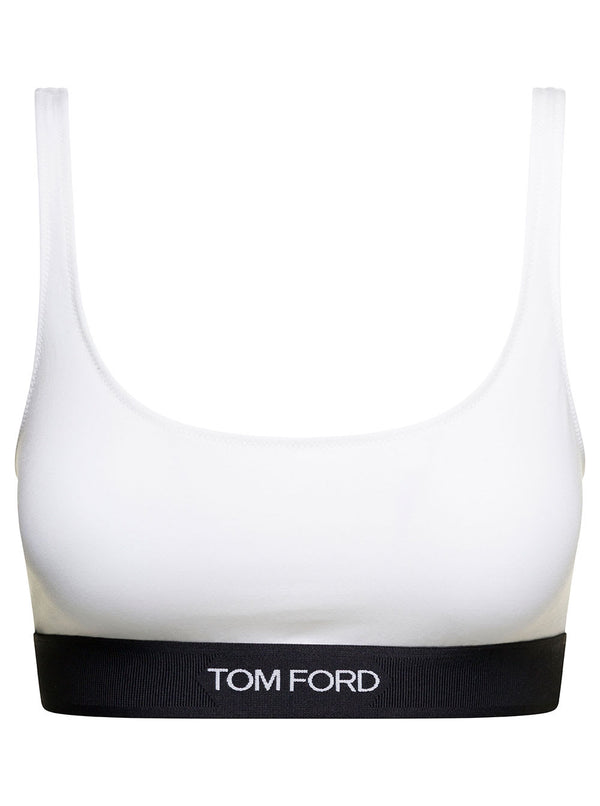 Tom Ford White And Black Bralette With Contrasting Logo Print In Stretch Modal Woman - Women