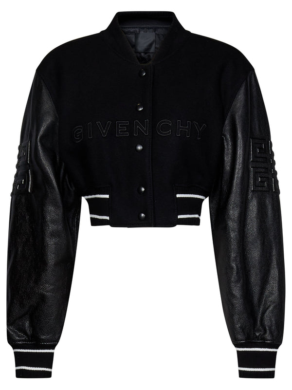 Black Givenchy 4g Short Bomber In Wool And Leather - Women