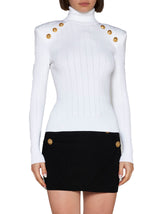 Balmain White Ribbed Turtleneck - Women