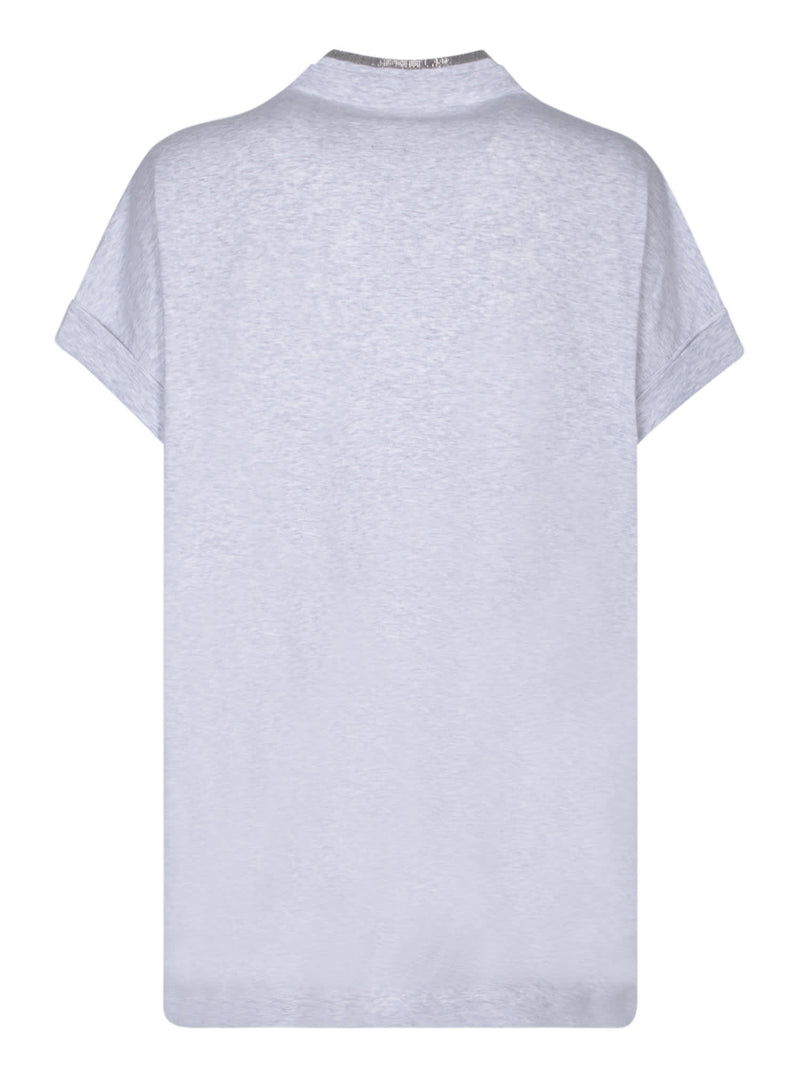 Brunello Cucinelli V-neck Silver T-shirt - Women