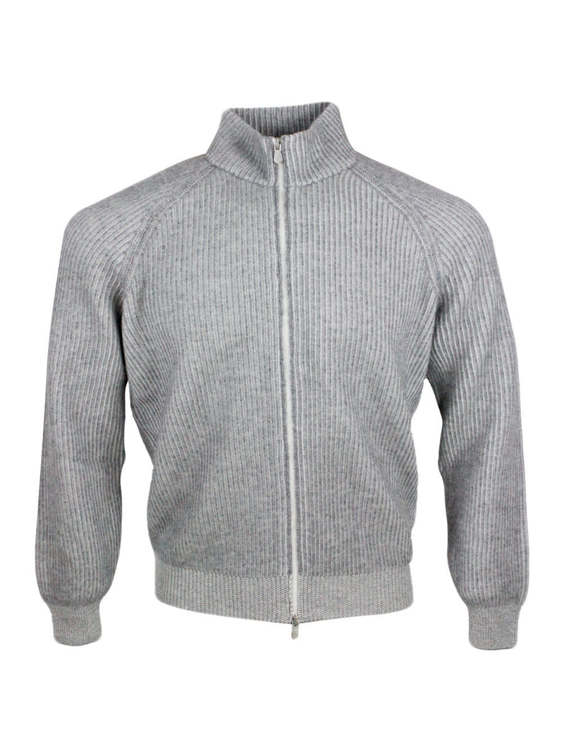 Brunello Cucinelli Zipped Cardigan Sweater With High Vanisé Collar In Pure And Fine Cashmere - Men