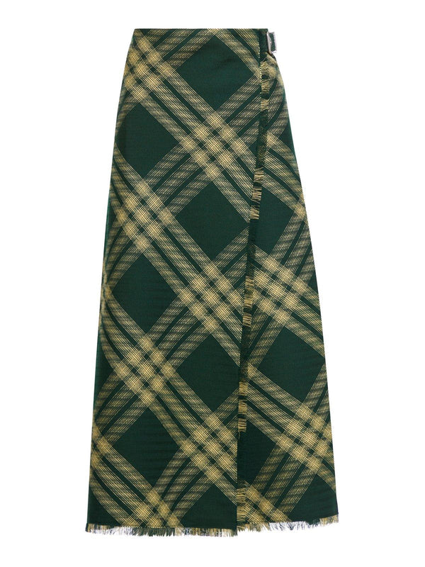 Burberry Check Printed Frayed-edge Midi Skirt - Women