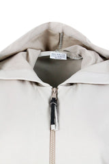 Brunello Cucinelli Stretch Cotton Sweatshirt With Hood And Jewel On The Zip Puller - Women