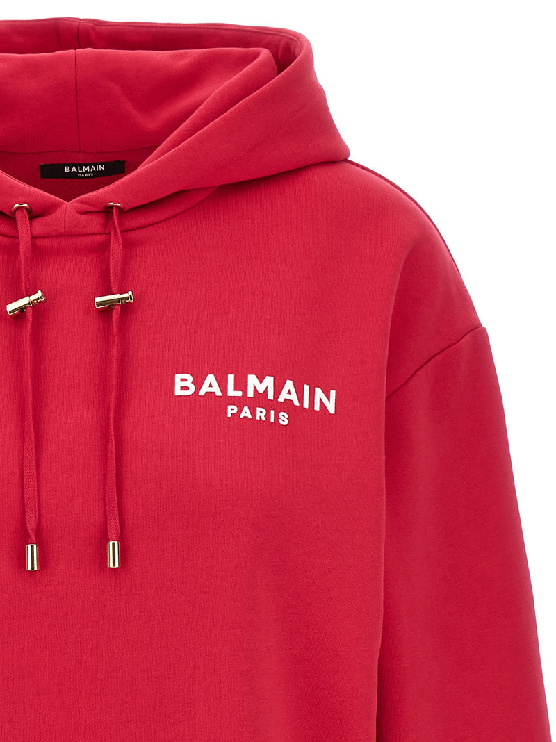 Balmain Flocked Logo Cropped Hoodie - Women