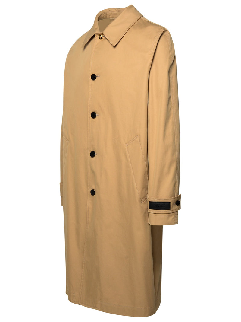 Versace barocco Beige Cotton And Silk Trench Coat - Men