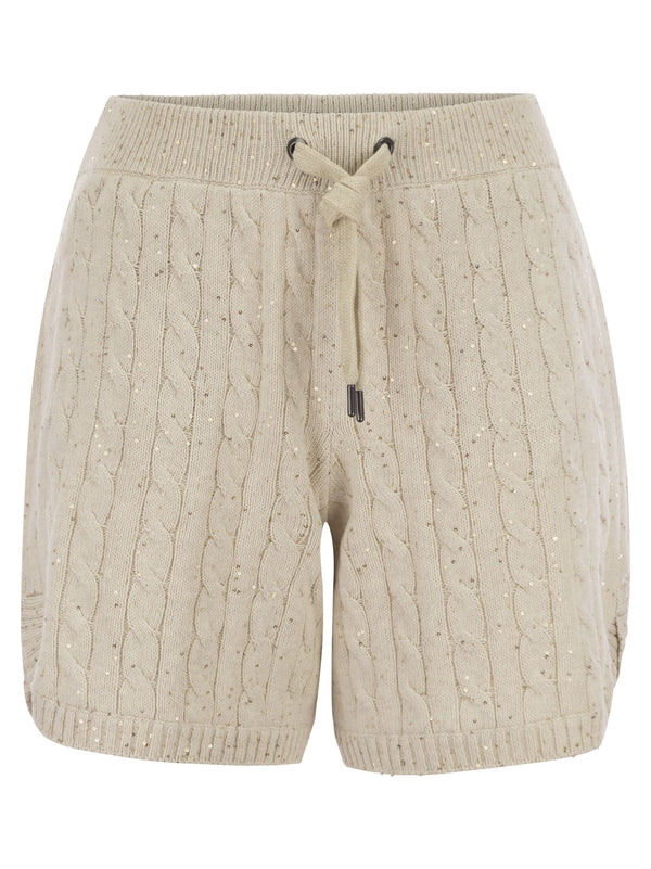 Brunello Cucinelli Cotton Knit Shorts With Sequins - Women