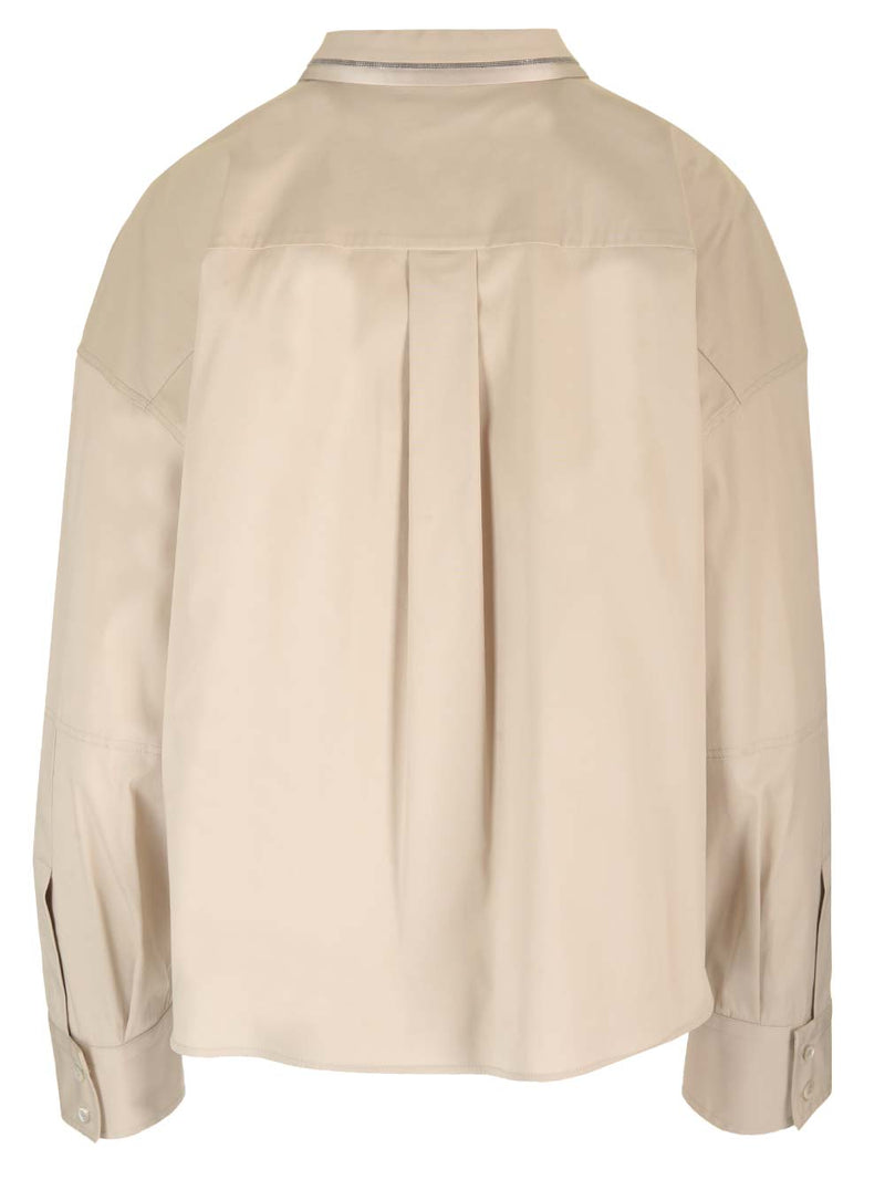 Brunello Cucinelli Beige Shirt With Jewel On The Collar - Women